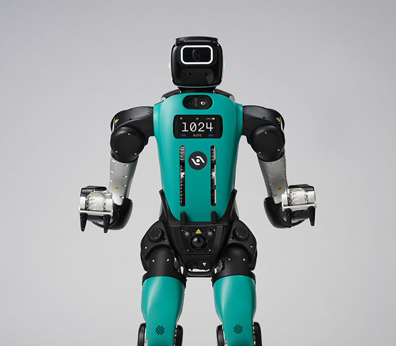 Agility Robotics' Digit humanoid in teal and black